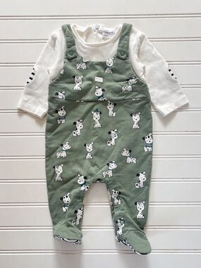 MAYORAL 🇪🇸 EUC Boys Sage Green Super Soft Puppy Dog Overall Footie 1PC Outfit